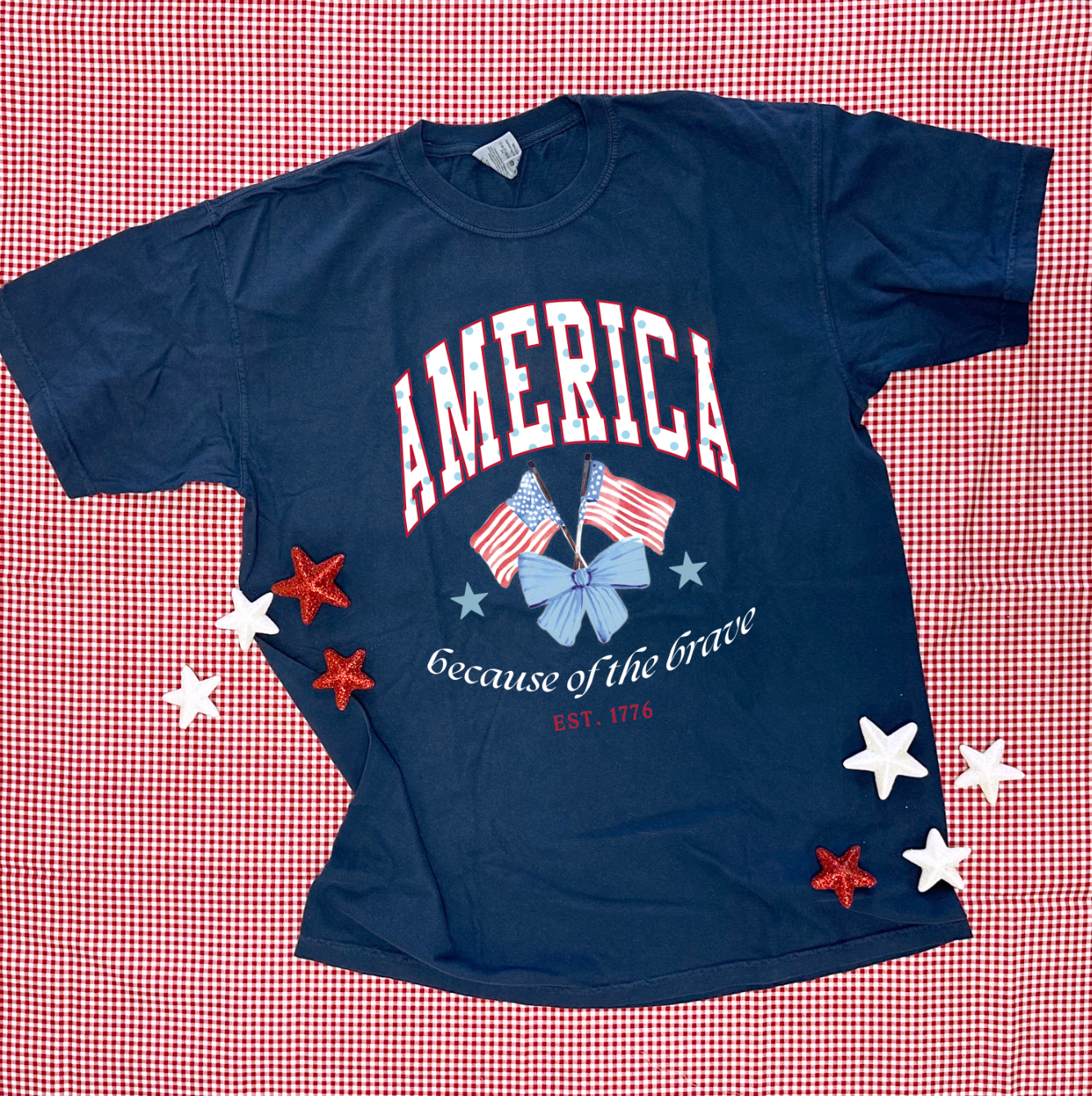 AMERICAN SPIRIT 2025: AMERICA, Because of the Brave (COMFORT COLORS SHORTSLEEVE)