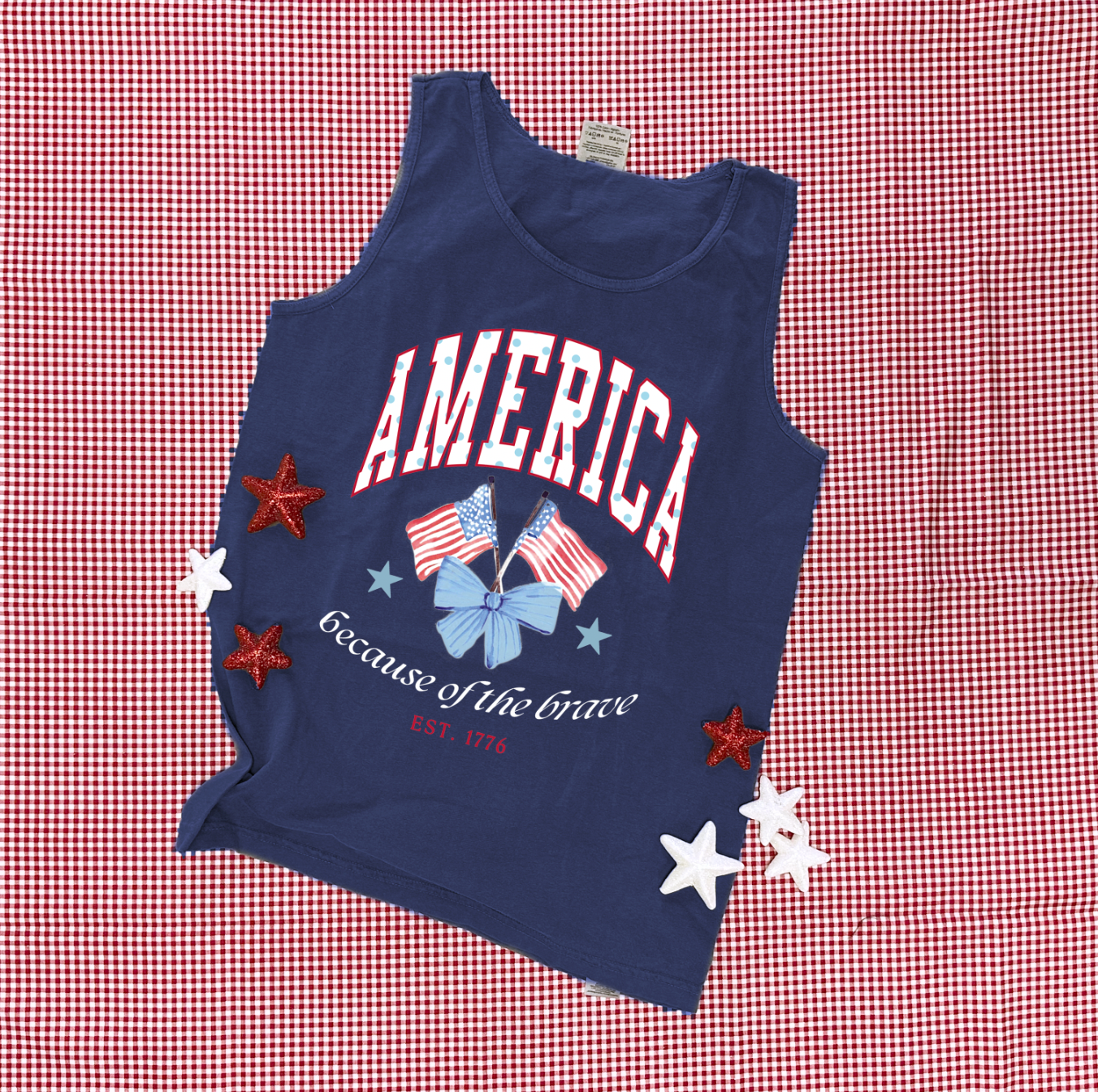 AMERICAN SPIRIT 2025: AMERICA, Because of the Brave (COMFORT COLORS TANK TOP)