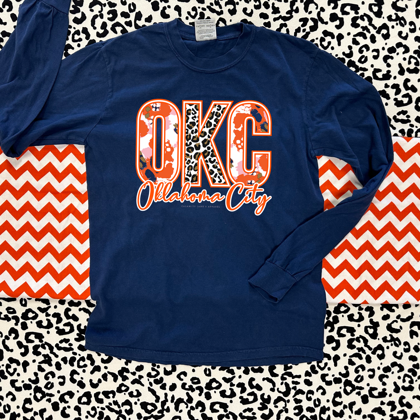 OKC SPIRIT 2025: OKC Abstract & Leopard Mixed Patterns (COMFORT COLORS LONGSLEEVE)
