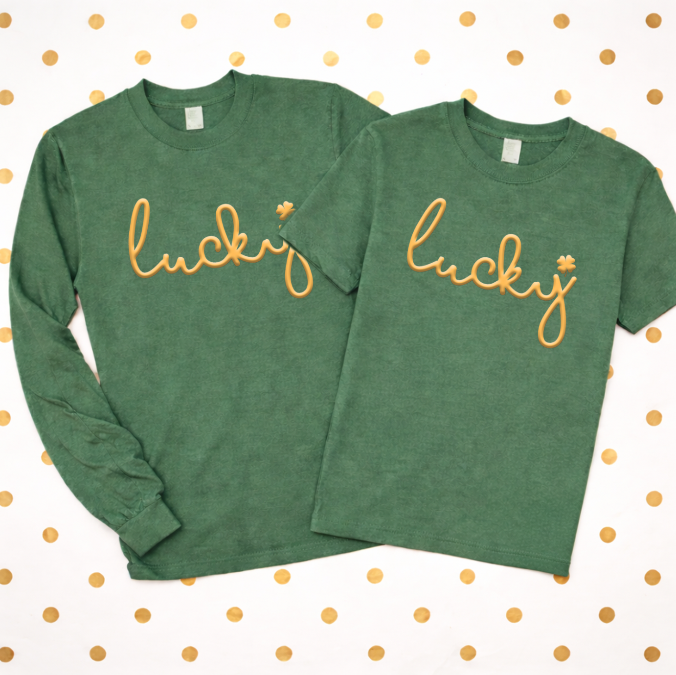 ST. PATTY 2026: "Lucky" Metallic Gold PUFF PRINT (COMFORT COLORS SHORTSLEEVE or LONGSLEEVE)