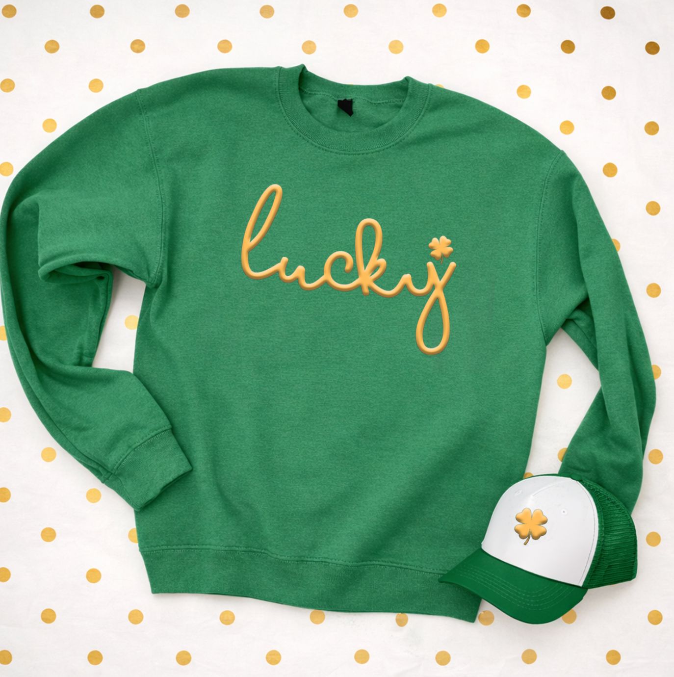 ST. PATTY 2026: "Lucky" Metallic Gold PUFF PRINT (SWEATSHIRT)