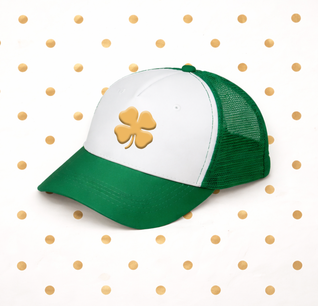 ST. PATTY 2026: Metallic Gold PUFF PRINT Trucker Hat