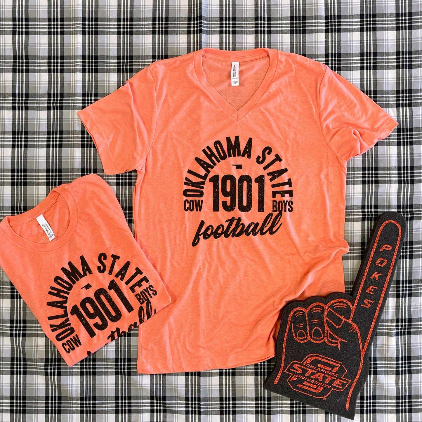 OK STATE 2025: Oklahoma State Vintage Arch Text (BELLA CANVAS VNECK or CREW NECK)