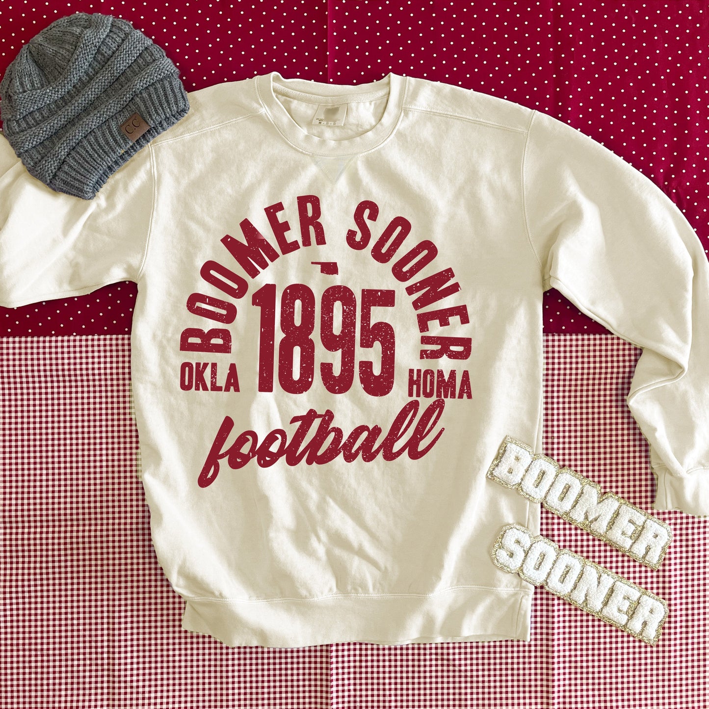 UNIV. OF OK 2025: Boomer Sooner Vintage Arch Text (COMFORTWASH SWEATSHIRT)