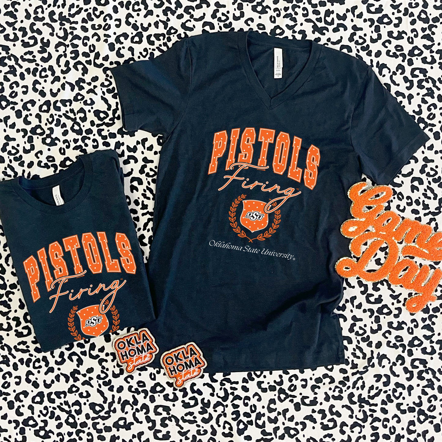OK STATE 2025: Pistols Firing Polkadot Vintage Collegiate (BELLA CANVAS VNECK or CREW NECK)