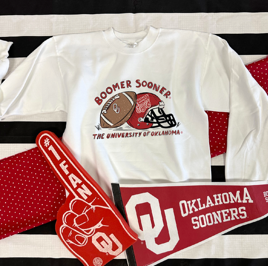 UNIV. OF OK 2024: Boomer Sooner Handdrawn Football & Helmet (SWEATSHIRT)