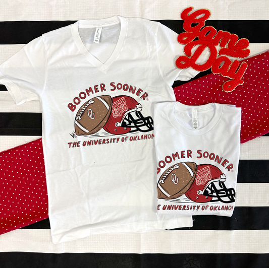 UNIV. OF OK 2024: Boomer Sooner Handdrawn Football & Helmet (VNECK)