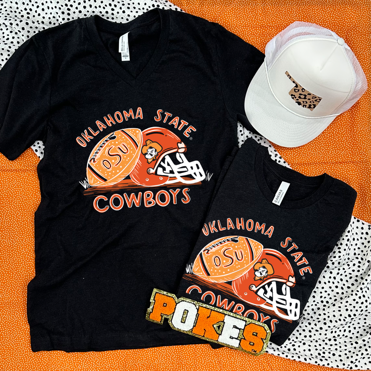 OK STATE 2024: Cowboys Handdrawn Football & Helmet (VNECK or CREW NECK)