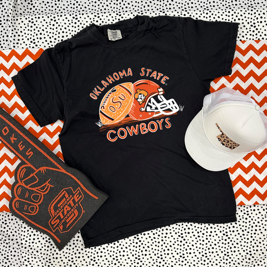 OK STATE 2024: Cowboys Handdrawn Football & Helmet (SHORTSLEEVE)