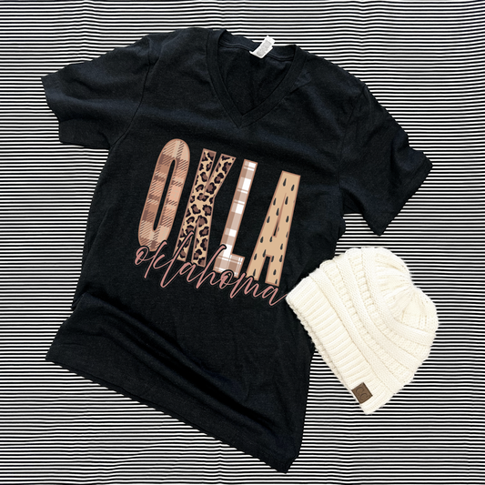OKLAHOMA 2025: OKLA Fall Mixed Patterns (BELLA CANVAS VNECK)