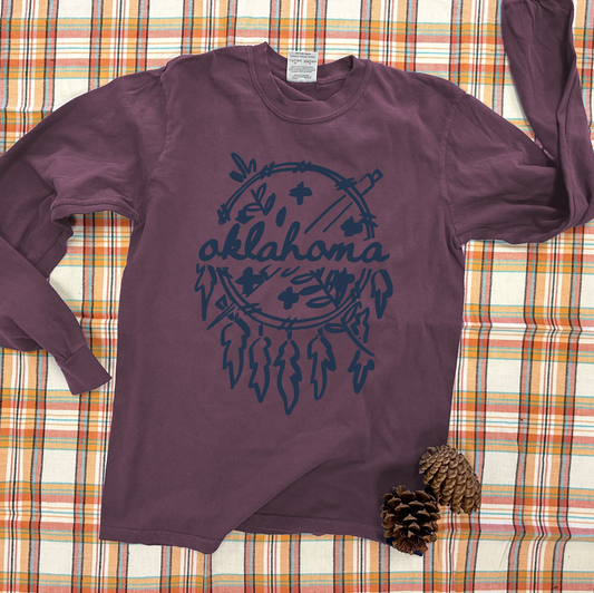 OKLAHOMA 2025: Simple Brushed Dreamcatcher (COMFORT COLORS LONGSLEEVE)