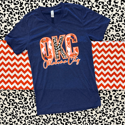 OKC SPIRIT 2025: OKC Abstract & Leopard Mixed Patterns (VNECK)