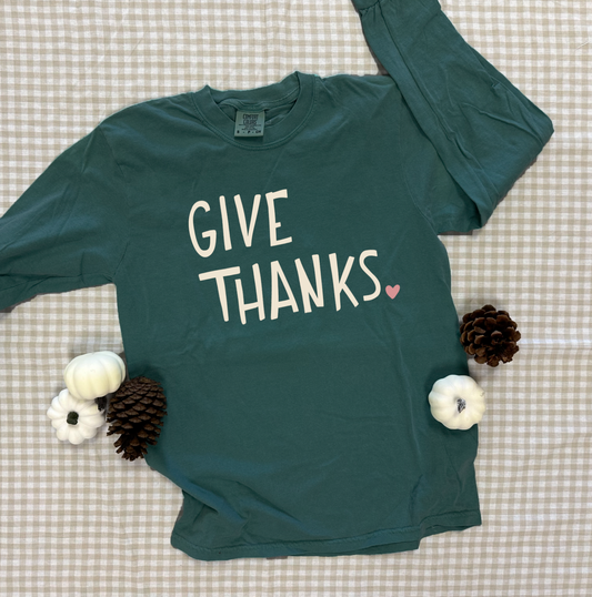THANKSGIVING 2025: Give Thanks Heart (COMFORT COLORS LONGSLEEVE)