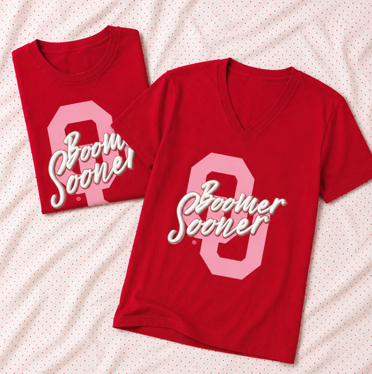 UNIV. of OKLAHOMA 2026: Boomer Sooner Script *PUFF PRINT* (BELLA CANVAS VNECK or CREW NECK)