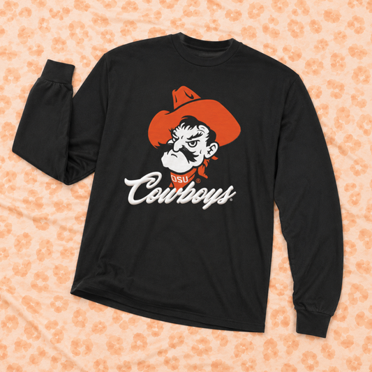 OK STATE 2026: Pistol Pete Cowboys Script *PUFF PRINT* (COMFORT COLORS LONGSLEEVE)