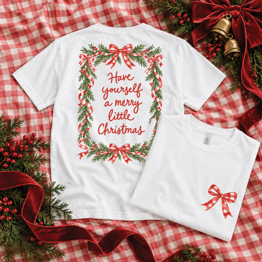 CHRISTMAS 2026: Have Yourself A Merry Little Christmas Gingham Bows (BELLA CANVAS VNECK or CREW NECK)