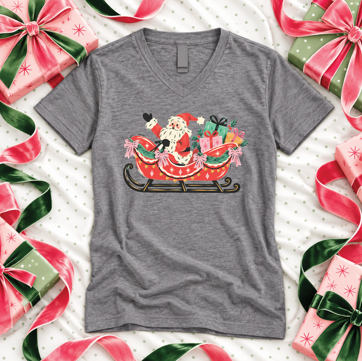 CHRISTMAS 2026: Santa's Whimsy Sleigh (BELLA CANVAS VNECK or CREW NECK)