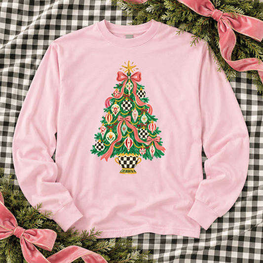 CHRISTMAS 2026: Courtly Checkered Little Christmas Tree (COMFORT COLORS SHORTSLEEVE or LONGSLEEVE)