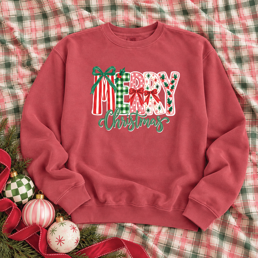 CHRISTMAS 2026: Merry Christmas Mixed Patterns (COMFORT COLORS SWEATSHIRT)