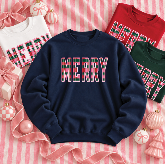 CHRISTMAS 2026: "MERRY" Festive Plaid (SWEATSHIRT)