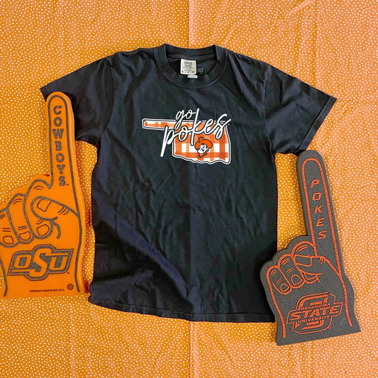 OK STATE 2025: Go Pokes Watercolor Plaid State (COMFORT COLORS SHORTSLEEVE)