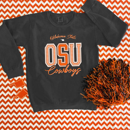 OK STATE 2025: OSU Mixed Pattern Gingham & Chevron (COMFORT COLORS SWEATSHIRT)