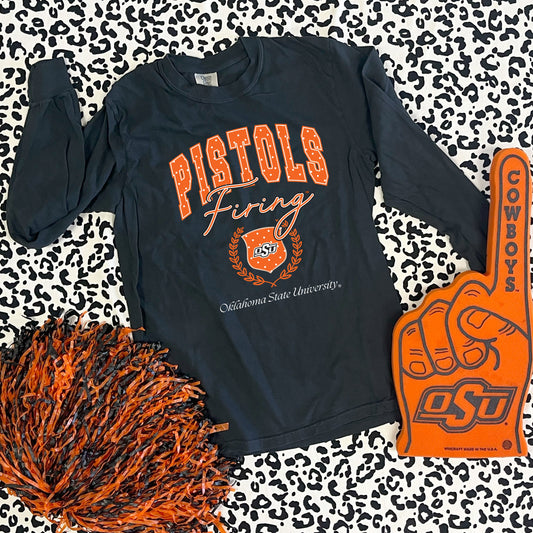 OK STATE 2025: Pistols Firing Polkadot Vintage Collegiate (COMFORT COLORS LONGSLEEVE)