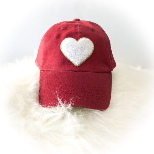 Chenille Heart Patch Hat - RED