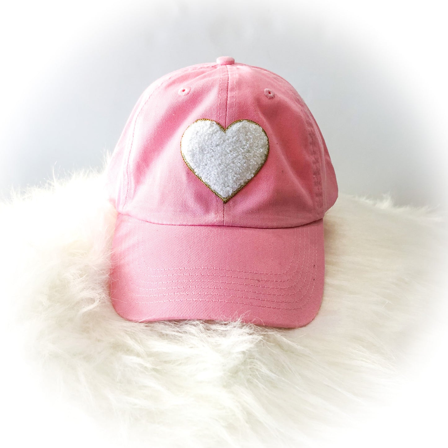 Chenille Heart Patch Hat - PINK